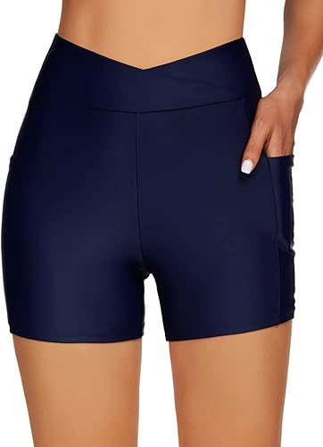 Tournesol Traje de baño para mujer de 4 pulgadas, cintura alta, traje de baño de cintura cruzada, traje de baño con bolsillo