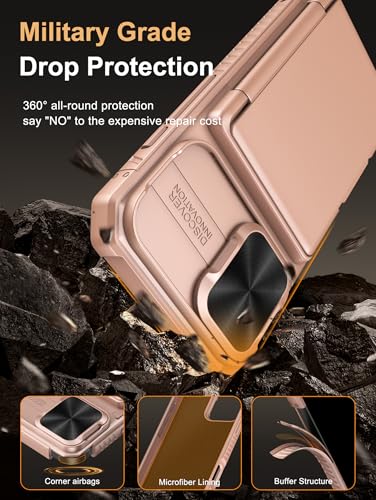 Image of Vihibii for iPhone 16 Case Wallet with Card Holder (4 Cards) [RFID Blocking] & Slide Camera Cover, Military Grade Drop Protection, Rugged Back & Silicone Edge Phone Cover, 6.1 inch 2024, Rose Gold