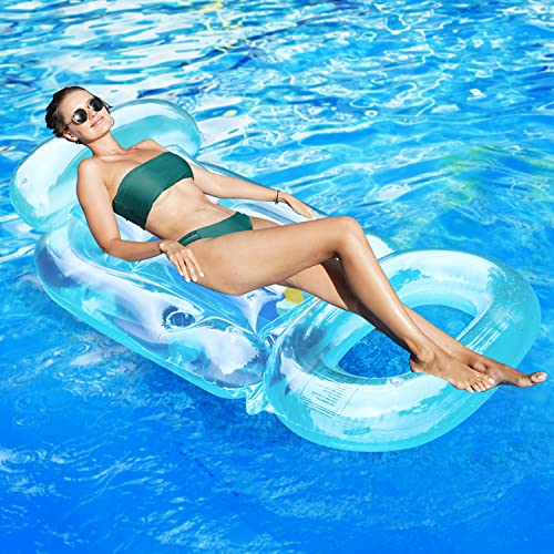 Finduwill Inflatable Pool Floats Lounger For Adults - 2 Pack Large Pool Floats Raft With Headrest, Cup Holder, 62'' Pool Floaties Swimming Pool Lounge With Backrest, Footrest For Adults #TOP2