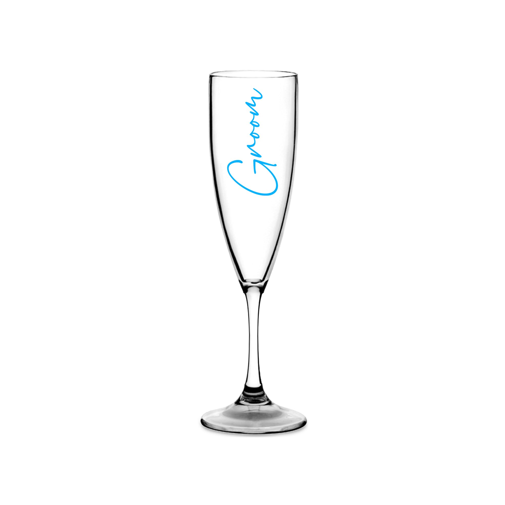 Print Maniacs Champagne Premium Clear Flute Glass Bride Groom Mr Mrs Wedding Maid Honour Wine Cocktail Prosecco Celebrations Gift (Baby Blue, Groom)