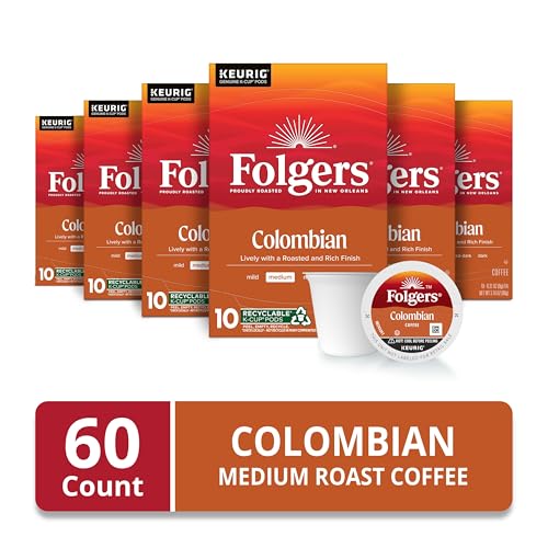 Image of Folgers Colombian Coffee, Medium Roast, Keurig K-Cup Pods, 10 Count Box (Pack of 6)