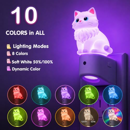 Image of L LOHAS LED Night Light for Kids,Dusk to Dawn Sensor,RGB+Soft White 3000K | Kids Night Light, Night Lights ,3D Cute Ragdoll Cat,Birthday Gift Nightlight for Kids, Room Decor