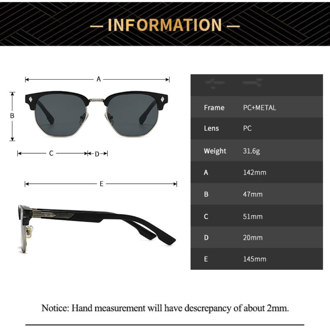 Okulary przeciwsłoneczne Retro Metal Rivets Vintage Polygon Half-frame UV400