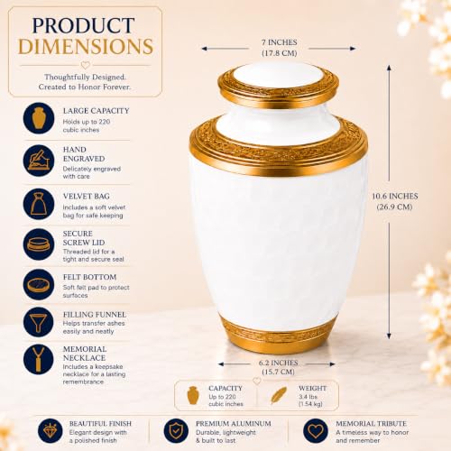 Image of White Urn for Ashes for Women & Men with Ashes Necklace Up to 220 lbs