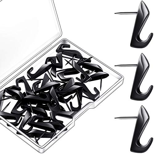 Image of Hotop 30 Pcs Push Pins Picture Hooks 20 Lbs Thumbtacks for Wall Hanger Picture Hanging Nails for Wall Decorative Thumb Tacks for Fabric Drywall Bulletin Cork Board Office Home(Black)