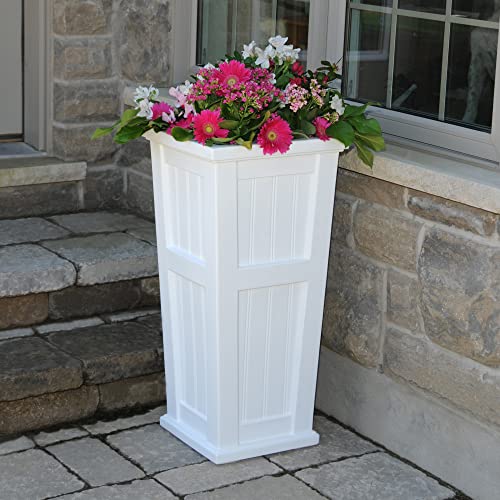 Mayne Cape Cod 32In Tall Planter - White - 15.5In L X 15.5In W X 32In H - Polyethylene - Built-In Water Reservoir (4843-W) #TOP2