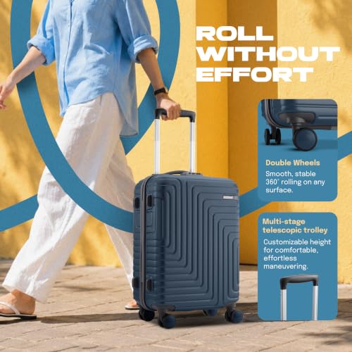Image of American Tourister Ivy NXT | Cabin Trolley Bag (55 cm) | 360 8 Wheel Travel Luggage | 2 Compartments | Hard Luggage Polycarbonate Suitcase | Mounted Combination Lock | 3 Years Global Warranty | Blue