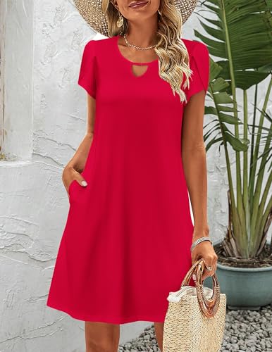 Image of Zeagoo Women's Casual A-Line Dresses with Pockets Summer Floral Tshirt Dress Short Sleeve Mini Dress Flowy Sundresses