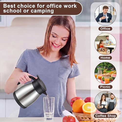 Image of Norme 2 Pcs Thermal Coffee Carafe Insulated Stainless Steel Coffee Carafe for Hot Liquid Vacuum Thermal Pot Creamer Pitcher Dispenser with Brushes Keeping Hot Water Milk(Black, Silver,17 oz)