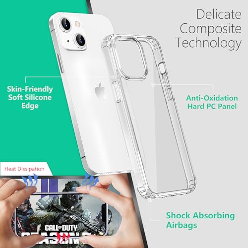 Image of ONES Case for iPhone 14, Slim Clear Transparent Case [PC + TPU Hybrid] with Military-Grade Drop Protection, Anti-Yellowing Shockproof Silicone Hard Cover