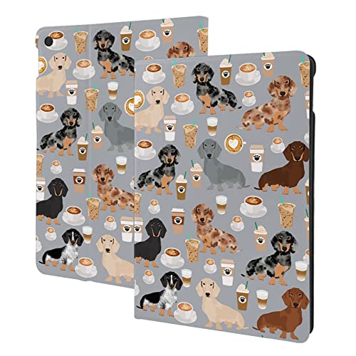 Dachshund Coffees Case for iPad 10.2 Inch 7th/8th/9th Generation - Premium PU Leather Stand Cover With Multi-Angle View, Auto Sleep/Wake, Shockproof Protection