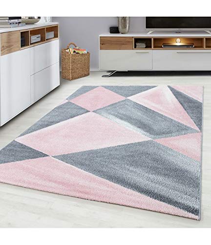 Tapis moderne motif géométrique tricolore à poils courts doux 120x170