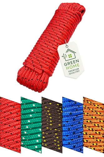 GREEN HOME Seil 8 mm 20 m | rot-schwarz | Polypropylenseil | Robustes PP-Seil | 700kg Bruchlast | wetterfest & UV-beständig | schwimmfähig | Allzweckseil für Camping Garten Boot & Outdoor