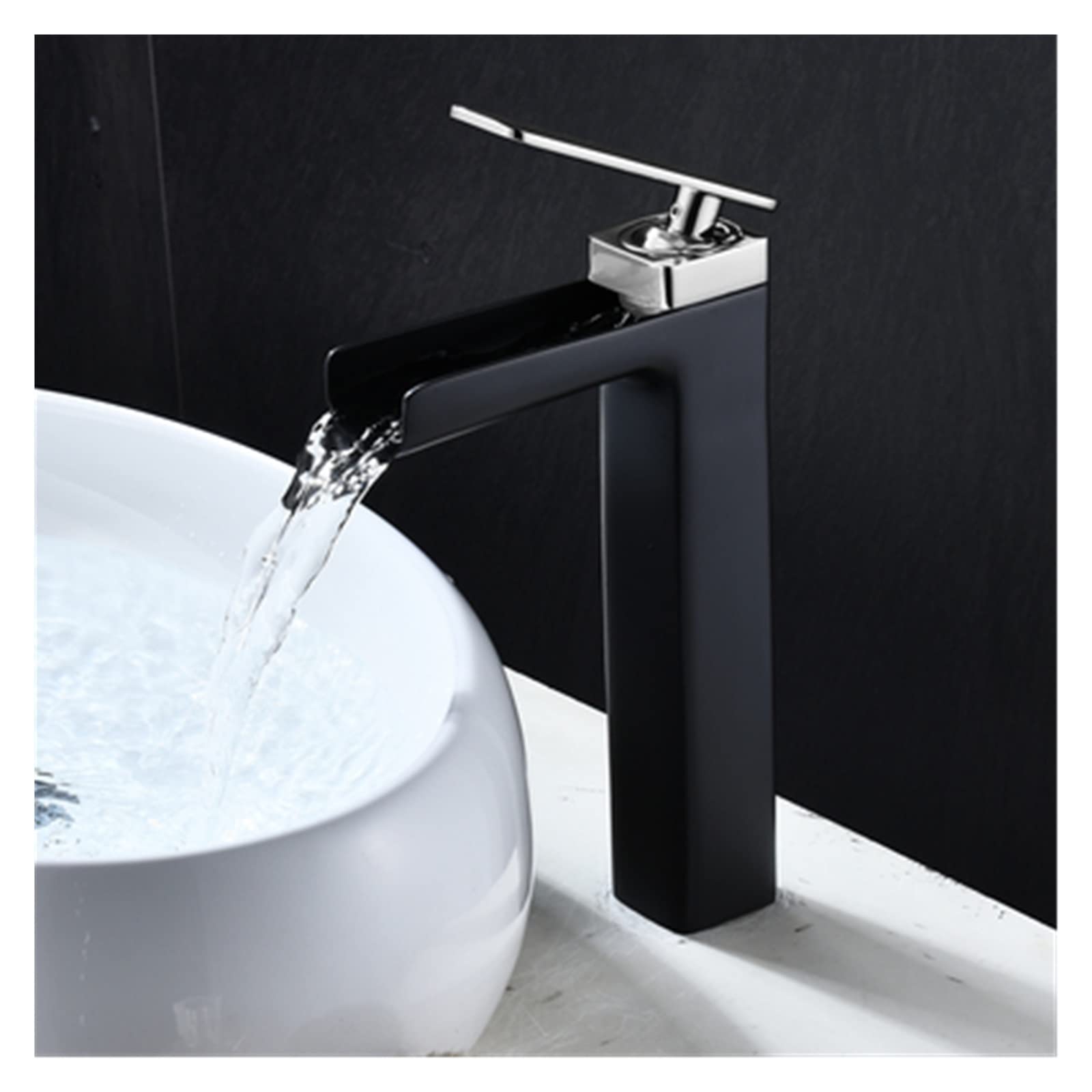 Robinet de lavabo eau chaude et froide mitigeur haut noir chrome anti-éclaboussures