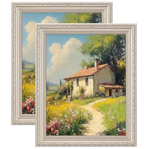 Image of eletecpro 8x10 Vintage Picture Frame, Glass Cover, Silver Beige, 2-Pack | Display Photo 5x7 with Mat or 8x10 without, Horizontal or Vertical, Tabletop or Wall Decor