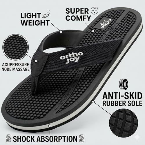 Image of ORTHO JOY Orthopedic Comfort Flip Flops for Men - Acupressure Massage Sole, Anti-Slip Lightweight Slippers