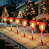 6 Pack Solar Pathway Lights Outdoor Christmas Decorations, Waterproof Candy Cane Christmas Pathway Lights for Yard, Walkway, Driveway, Garden Decor, Solar Powered Outdoor Lights for Xmas Gifts