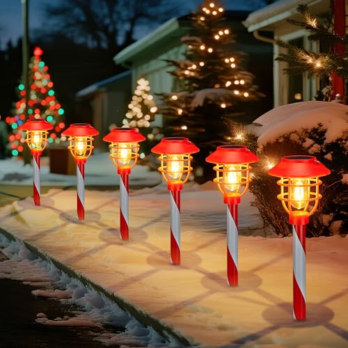 6 Pack Solar Pathway Lights Outdoor Christmas Decorations, Waterproof Candy