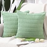 Madizz Pack of 2 Boho Striped Corduroy Throw Pillow Covers 12x12 inch, 30x30 cm, Green Soft Decorative Cushion Cover for Sofa Bedroom Pillow Shell