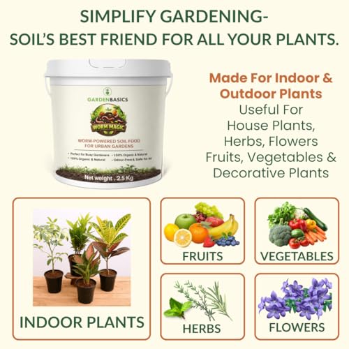 Image of Worm Magic Vermicompost for Plants | 100% Organic Plant Food | Nutrient-Rich Natural Vermi Compost for Terrace Gardening | Plant Fertilizer | Natural Manure for Home Garden (2.5 Kg)