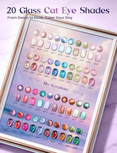 Image of Beetles Sky Symphony Cat Eye Gel Nail Polish Kit, 20 Colors, 15ml Each | With Base Coat Glossy and Matte Top Coats, Cuticle Oil, Swatch Card and 4 Magnets, Soak Off UV Manicure Cat Eye Set
