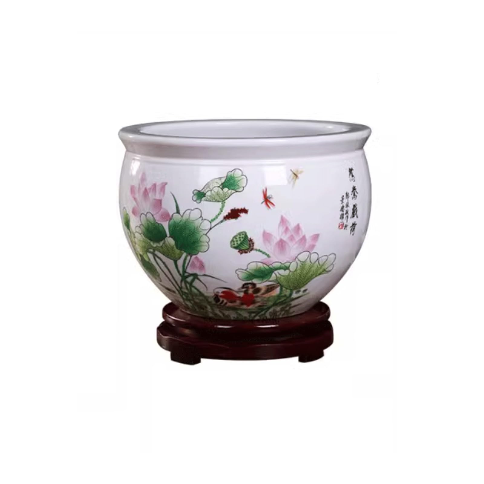 Doniczka Doniczka ceramiczna Jingdezhen Chinoiserie z porcelany, doniczka na sukulenty, bez otworu drenażowego, hydroponiczna doniczka na lilię wodną ze stojakiem do dekoracji Balkonowego(S)