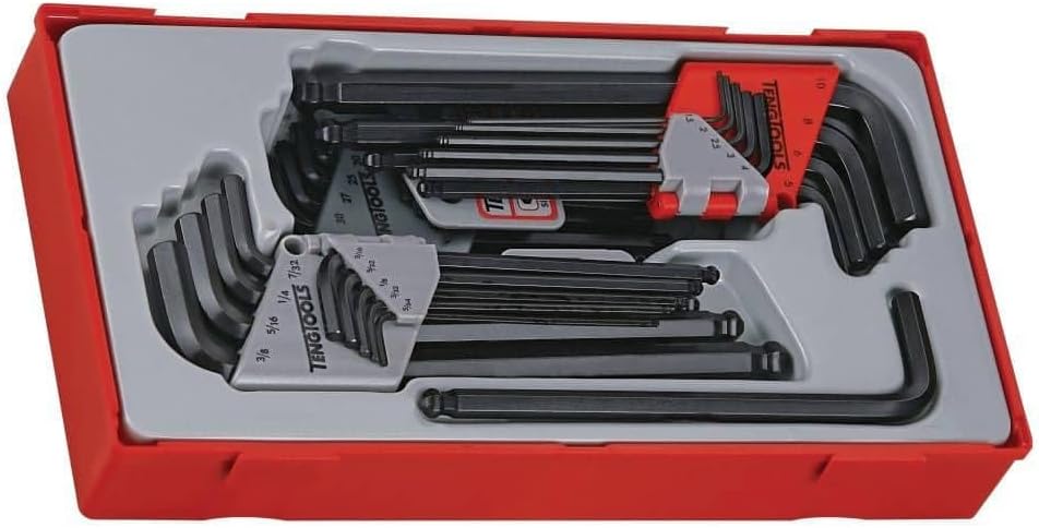 Teng Tools 28 Piece Metric and SAE Ball Point Hex and Torx Allen Key Wrench Set - TTHT28,Silver