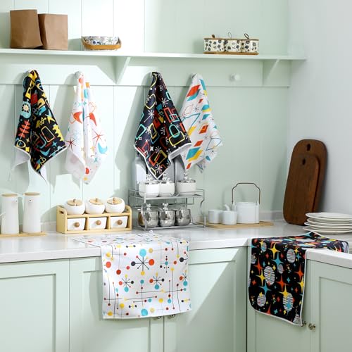 Image of Bencailor 6 Pcs Black Geometric Kitchen Towels Decorative Sets Dish Towels Absorbent Fast Drying Hand Tea Vintage Hanging Reusable Cleaning Dishcloths for Cooking Farmhouse Bathroom Accessory