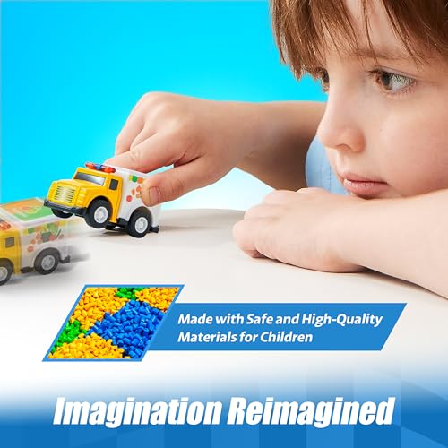 JOYIN 18 Stück Zurückziehen Stadtautos und Lastwagen Spielzeugfahrzeug-Set, Modellauto, reibungsbetriebene Druckgussautos für das Lernspiel von Kleinkindern, Jungen und Mädchen
