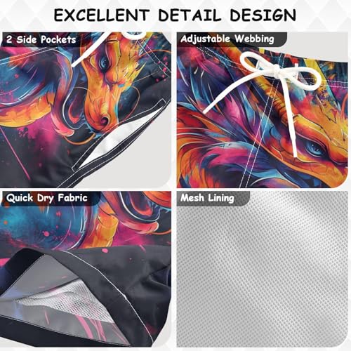 Pigsaly Boys Swim Trunks Colorful Dragon Featuring Boys Board Shorts Swimsuit Swimwear Summer Bathing Suit 3T3