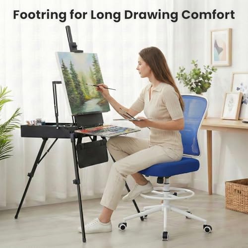 Image of Armless Drafting Chair Tall Office Chair for Standing Desk - Adjustable Height Mesh Ergonomic Stool with Foot Ring, Rolling Counter Height Computer Chair for Small Spaces & Home Office