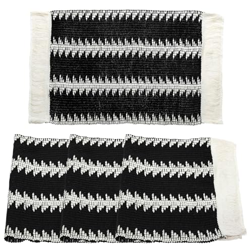 QUARKZMAN 4uds Tejido Tela Individuales Manteles Tapetes con Borlas Cojines Alfombras Campo Casa Trenzado Beige Lino Macramé Mesa Estera para Comedor 11.81x19.69 Oscuro y Ligero