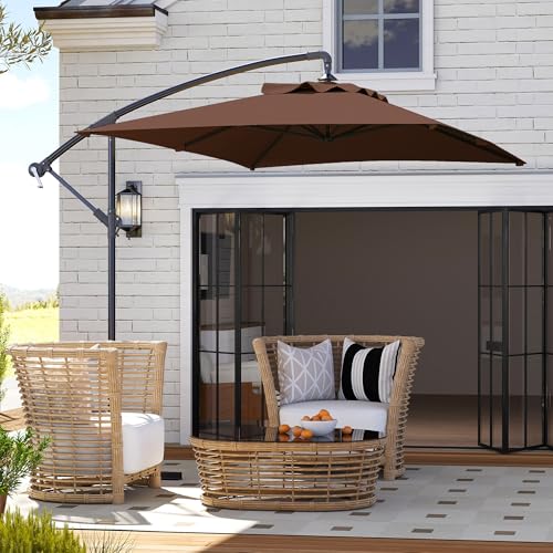 Outsunny 3X2M Cantilever Parasol With Cross Base, Banana Parasol With Crank Handle And 6 Ribs, Rectangular Hanging Patio Umbrella For Outdoor Pool, Garden, Balcony, Brown - 6