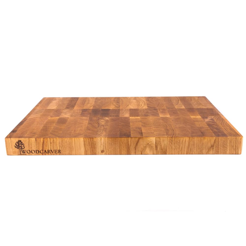 Woodcarver Endgrain Tagliere in rovere 50 x 35 x 4 cm, in legno massiccio, adatto ai coltelli e autorigenerante, realizzato a mano e oliato, extra stabile e durevole