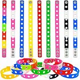 Papacharms Bulk 60Pcs 8inch Silicone Charm Bracelets Adjustable Bracelet Bands Random Charms Wristbands Colorful Wrist Bands for Classroom Incentives Student Reward Party Favor Birthday Gifts
