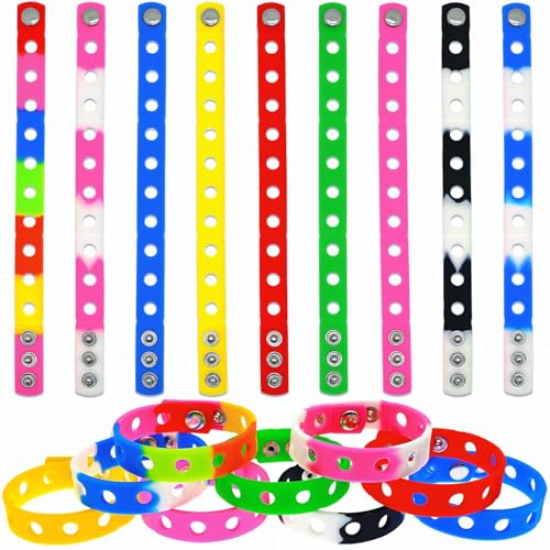 Papacharms Bulk 60Pcs 8inch Silicone Charm Bracelets Adjustable Bracelet Bands Random Charms Wristbands Colorful Wrist Bands for Classroom Incentives Student Reward Party Favor Birthday Gifts