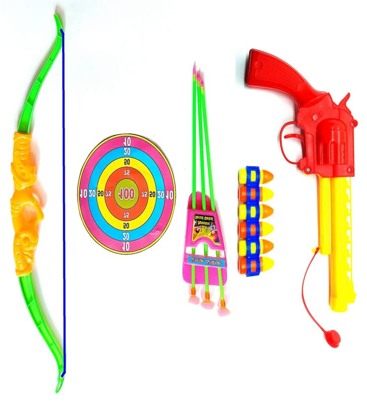 Dynamic Retail Global Guns for Boys, Archery Bow and Arrows Toy Set for kids, Pistol With Bullets Plastic Multi color OQ1222