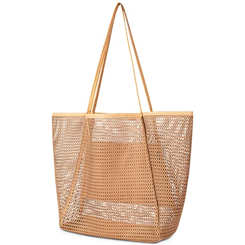 Iioscre Mesh Beach Tote Bags for Womens, Causal Hobo Pool Bags for Swimming Pools Vacations Beach Essentials