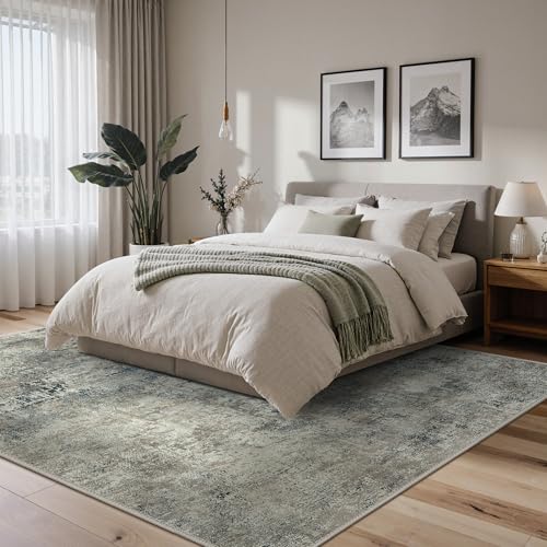 Image of BEIMO Area Rugs 8x10 for Living Room Bedroom, Modern Abstract Machine Washable Rug, Large Soft Low Pile Floor Carpet with Non Slip Backing for Dining Room, Light Gray Blue