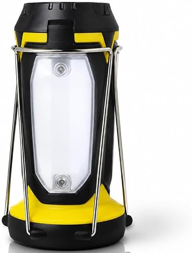 COB Lantern with Expandable Panels, Pivoting LED Flashlight, Magnetic Base and Power Bank, for Camping and Emergencies, ABS Plastic (Yellow)