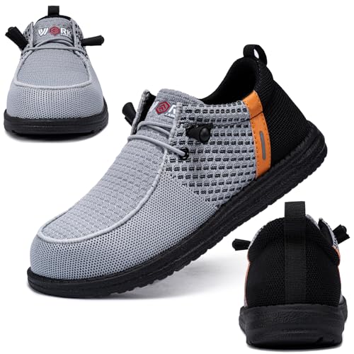 Image of LARNMERN Slip On Steel Toe Shoes Men Loafers Work Safety Tennis Sneakers | Lightweight, Comfortable, Walking, Wide, Hands Free, Lounging, House, Mechanic, Construction, Casual, Dress, Office, 0utdoor