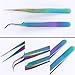 BORN PRETTY Tweezers Straight Curved colorful Stainless Steel Nippers Nail Art Sticker Rhinestone Eyelash Picker Professional Precision Pointed Tweezers for Ingrown Hair Facial Hair Eyebrows
