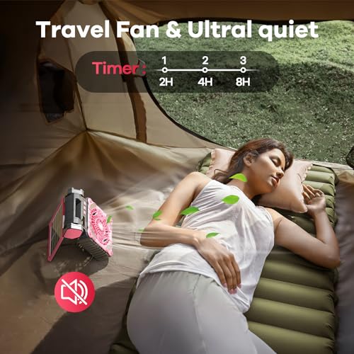 Solar-Powered-Fan-for-Camping-10400mAh-Rechargeable-Battery-Operated-Portable-Fan-with-LED-Lantern-4-Speeds-Powerful-Wind-and-3-Timer-Table-Fan-for-PicnicTravelBarbeque-Bedroom