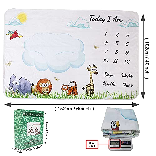 Image of vmaisi Baby Milestone Blanket Gifts - Newborn Boy & Girl Monthly Year Infant Growth Blankets Nursery Swaddling Blankets (Blue Cloud, Single Printed)