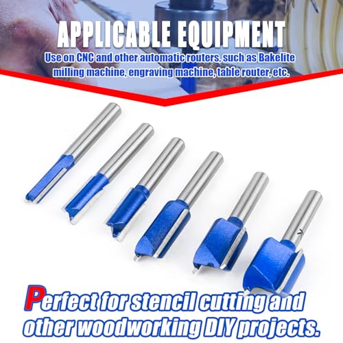 Image of 6Pcs Straight Cut Router Bit Set 1 /4 inch Shank, 3 /4 inch, 5 /8 inch, 1 /2 inch, 3 /8 inch, 5 /16 inch, 1 /4 inch Cutting Dia. for Woodworking, Carbide Tipped Double Flute Dado Straight Router Bit Set