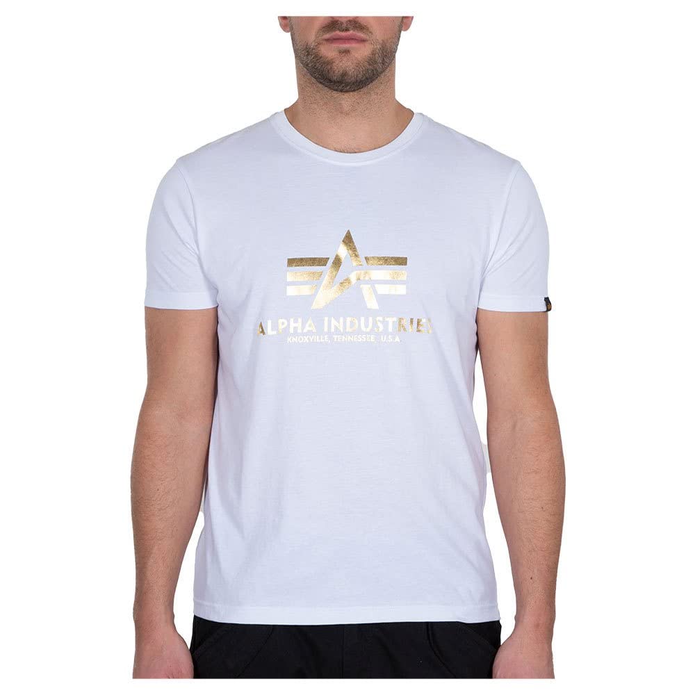Alpha Industries Basic T-Shirt Foil Print T-Shirt für Herren White/Yellow Gold