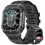 LIGE Smartwatch Herren mit Telefonfunktion, 1,85'' Militär Smart Watch Herren, Fitness Tracker mit Blutdruck/Herzfrequenz/Blutdruckmessung, 5ATM Wasserdicht Smartwatch Sportuhr Android iOS, Schwarz