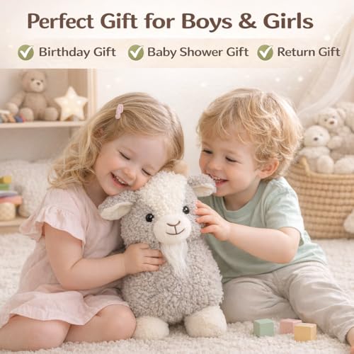Image of Sheep Soft Toy for Kids, Ultra Soft Plush Stuffed Animal for Baby Boys & Girls, Cute Goat Teddy Toy for Kids, Birthday Gift & Room Decor Toy, Grey & White Color, 40 cm