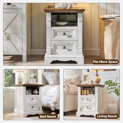 Image of Farmhouse Nightstand with Charging Station 18 inchWood End Table w /Roman Column