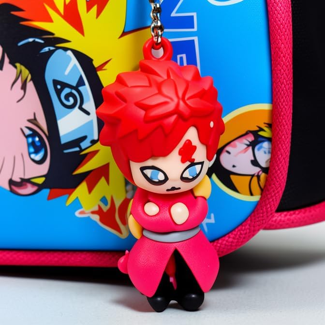 Image of KiddiBox One Piece Anime Pencil Case - Double Zipper Pouch with Anime Character Charm & Keychain for Students (Black Red)
